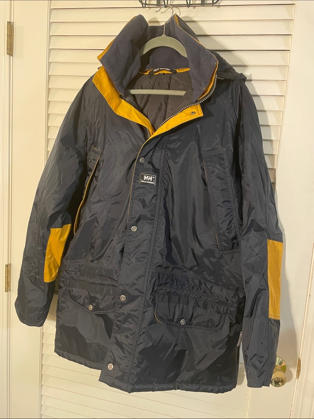 Helly Hansen Navy Gold Tech Sailing Parka Drawstring Water Resistant Jacket